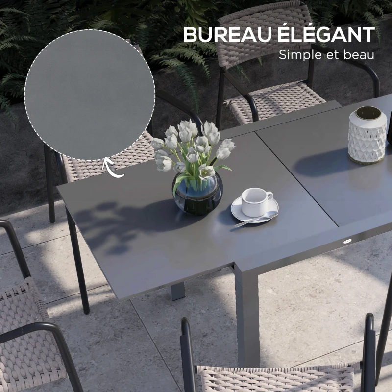 Outsunny Table de jardin rectangulaire extensible jusqu'à 6 personnes en aluminium dim. 80/160L x 80l x 75H cm gris anthracite