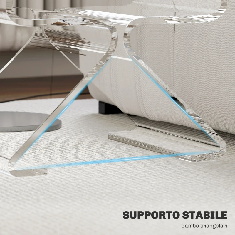 HOMCOM Tavolino Basso Geometrico a 2 Livelli  in Acrilico con Gambe Triangolari, 40x30x45 cm, Trasparente