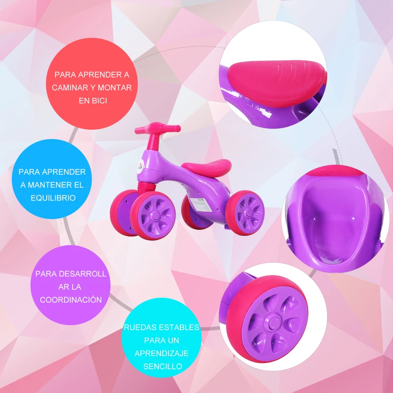 HOMCOM Bicicleta sin Pedales con Sonido y Mini Almacenamiento 57x33.5x42.5cm 20kg