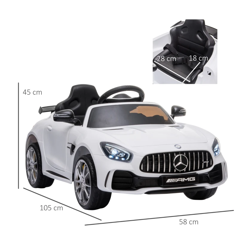 HOMCOM Kinderfahrzeug GTR 12V Mercedes-AMG GTR Elektroauto mit Fernbedienung Musik(MP3/USB) Licht ab 3 Jahren Metall Weiß 105 x 58 x 45 cm
