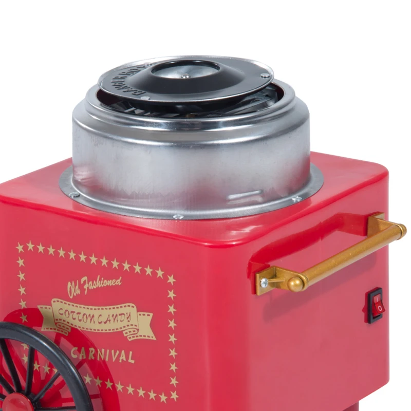 HOMCOM Máquina de Algodón de Estilo Retro con Medidor y 10 Palos de Bambú Acero Inoxidable y Aluminio 30x30x28 cm Rojo