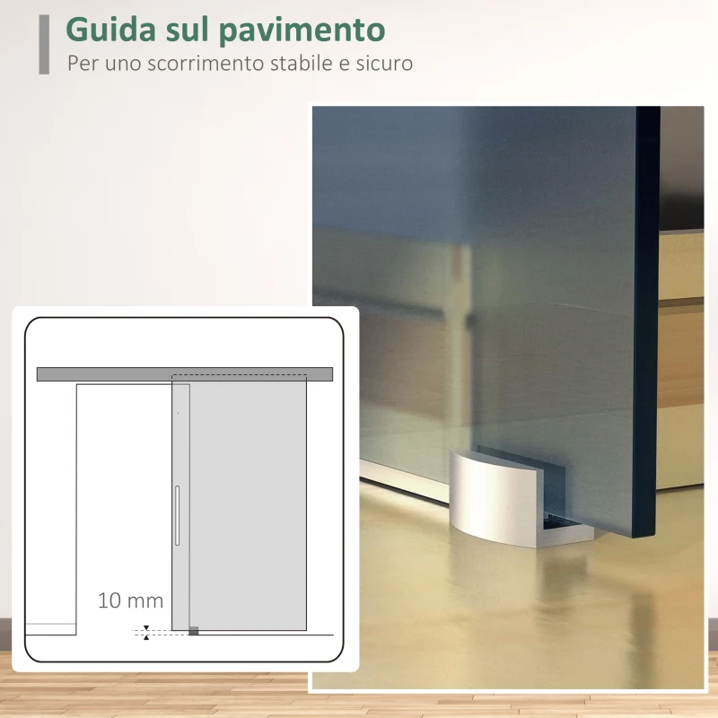 HOMCOM Porta Scorrevole Interna in Vetro Smerigliato e Satinato con Binario B2 e Maniglia per Bagno Cucina Studio Vetro 205x 102.5x 0,8cm