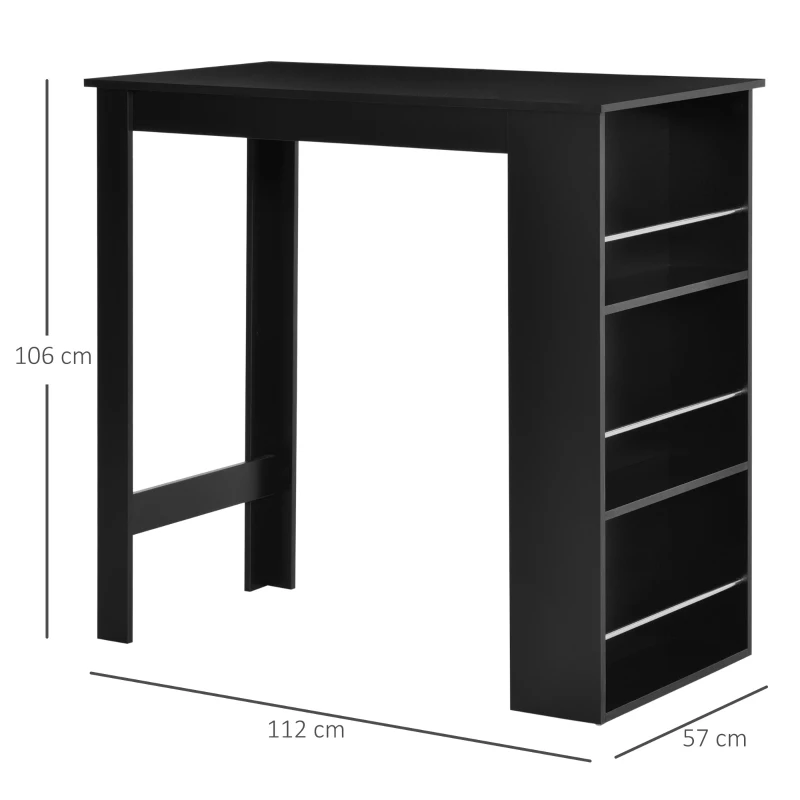 HOMCOM Table de bar table haute de cuisine mange-debout comptoir - dim. 112L x 57l x 106H cm - 3 étagères - noir