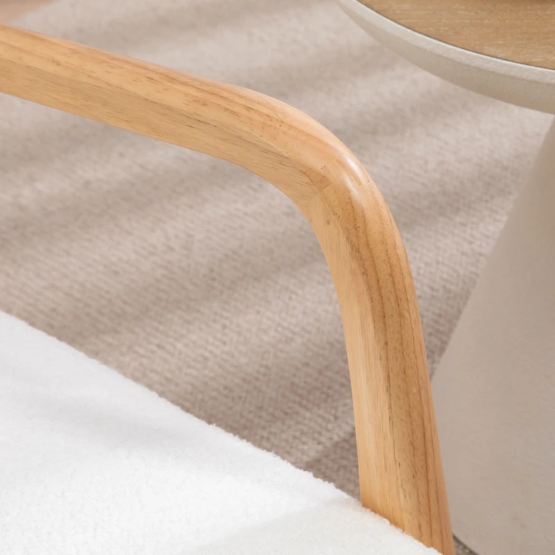 HOMCOM Fauteuil lounge - 3 coussins inclus - assise profonde - accoudoirs - structure bois hévéa - aspect velours crème