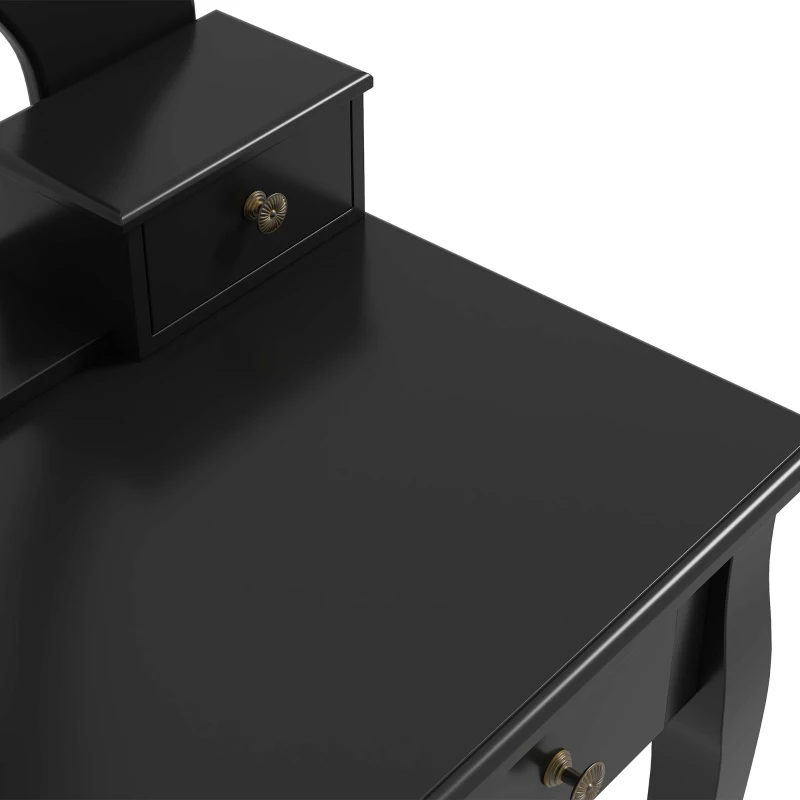 HOMCOM Schminktisch mit Hocker, Frisierkommode, Frisiertisch, Kosmetiktisch, Schwarz, 80 x 40 x 140 cm