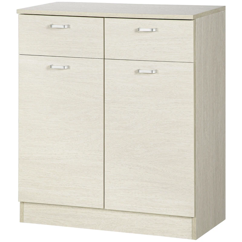HOMCOM Armario Auxiliar de Baño con 2 Cajones Aparador Auxiliar de Almacenaje para Cocina 68x34x80 cm Madera Natural