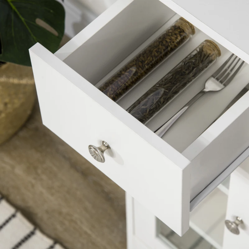 HOMCOM Aparador de Cocina Moderno con Puerta de Vidrio Mueble Auxiliar de Almacenaje para Comedor 80x30x82 cm Blanco(m-8)