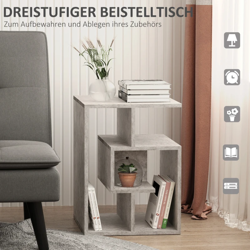 HOMCOM Beistelltisch Standregal Satztisch Bücherregal Coutchtisch Ablage Platzsparend Wohnzimmer Schlafzimmer Arbeitszimmer Grau 45 x 40 x 55 cm