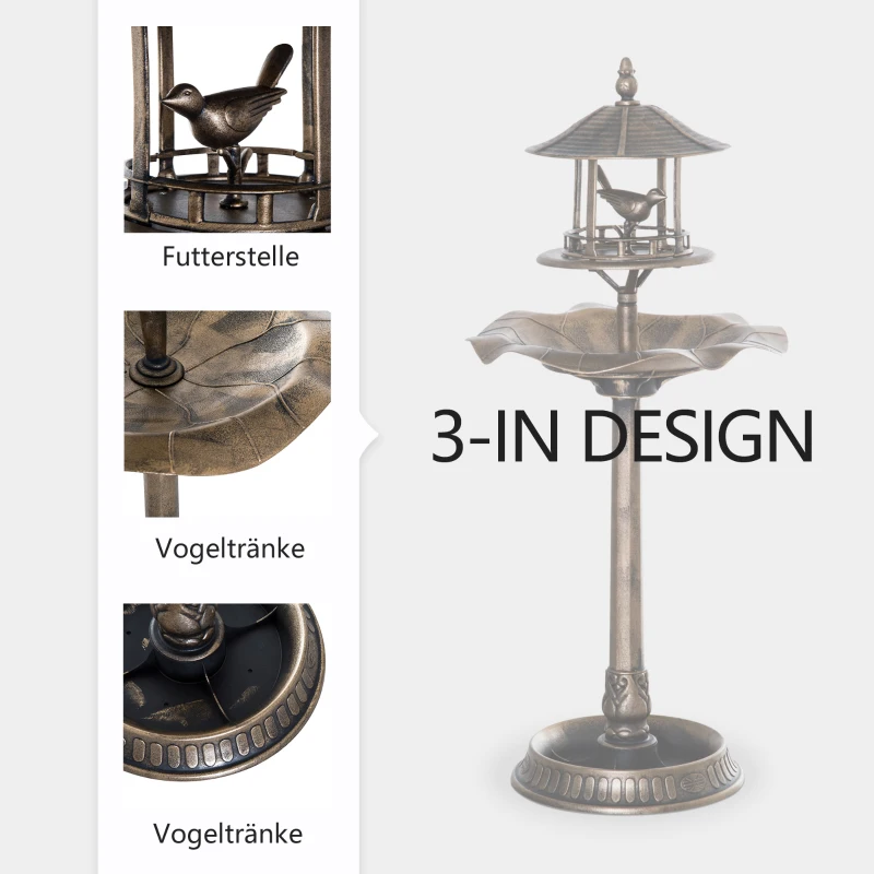 Outsunny Vogeltränke Vogelbad Vintage Design, wetterbeständig,50cm × 50cm × 113cm, Messing