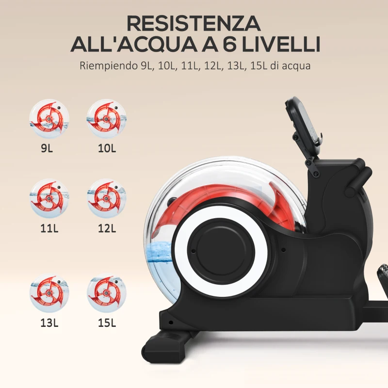 SPORTNOW Vogatore ad Acqua Pieghevole a 6 Livelli di Resistenza, in Acciaio e PC, 190x50x65 cm, Rosso