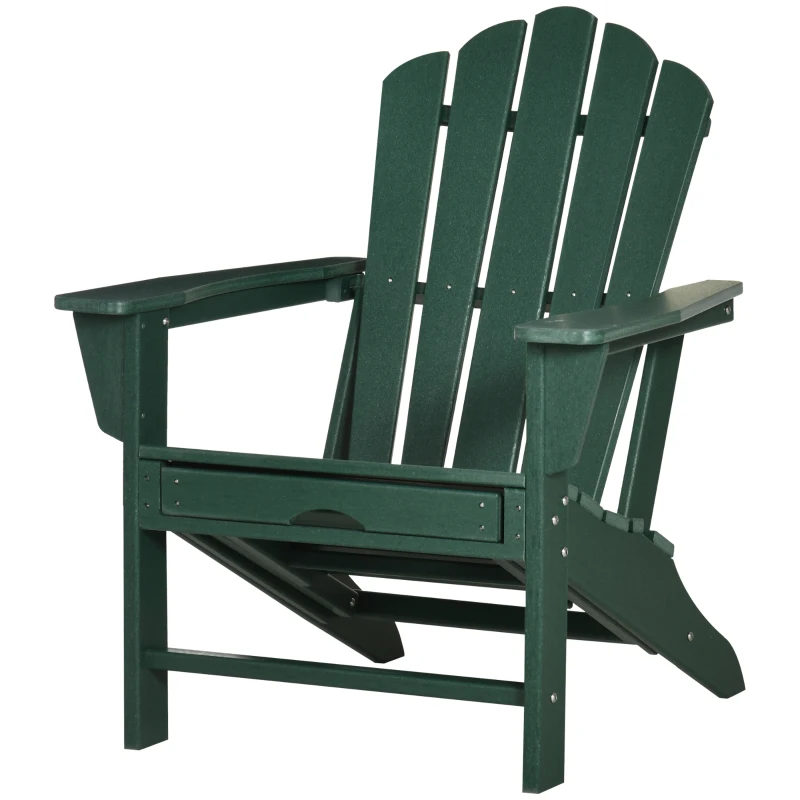 Outsunny Silla Adirondack con Reposapiés Retráctil Reposabrazos y Respaldo Alto para Exterior 78x135x95 cm Verde Oscuro