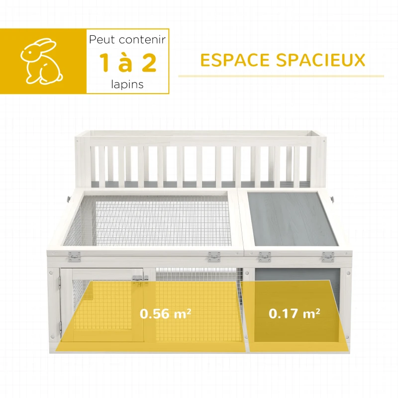 PawHut Clapier, cage à lapin en bois avec étagère pour plantes grand espace en bois, plusieurs portes Dim. 94L x 90l x 60H cm