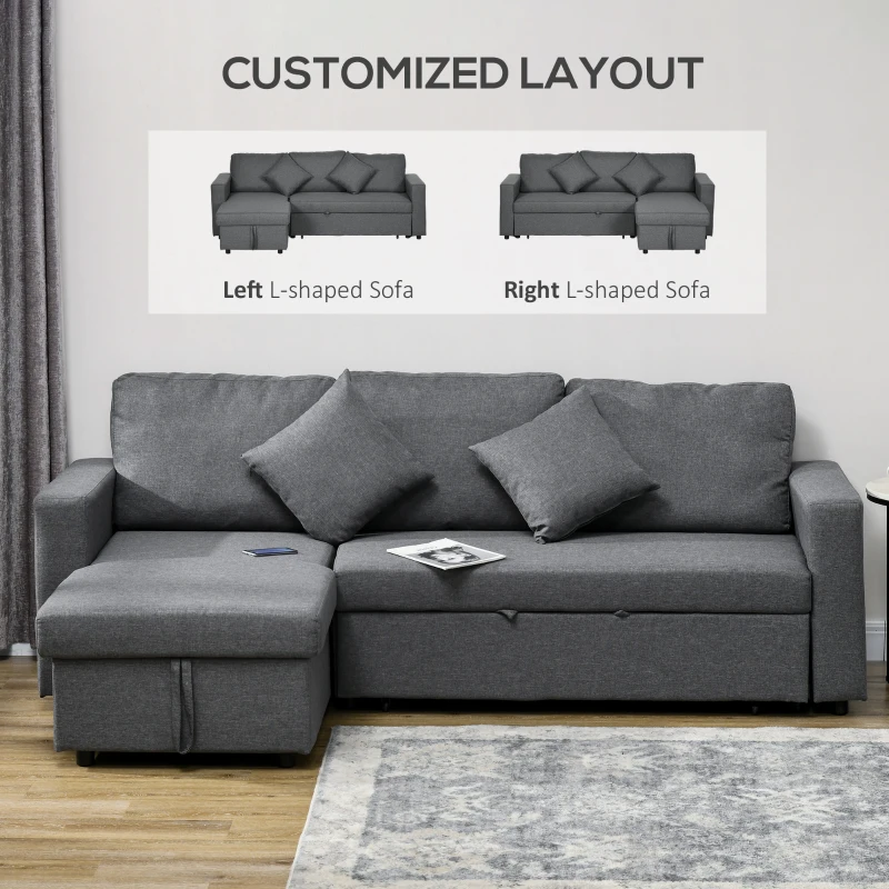 HOMCOM 3 Seater Sofa Bed with Storage, Pre-Assembled & Delivered to Your Home for Free, Dark Grey