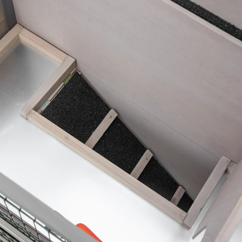 PawHut Conejera de Madera Exterior Jaula para 2 Conejos con 2 Puertas con Cerraduras Techo Asfáltico Abrible Bandeja Extraíble Rampa y Zona Abierta 108x45x78 cm Gris