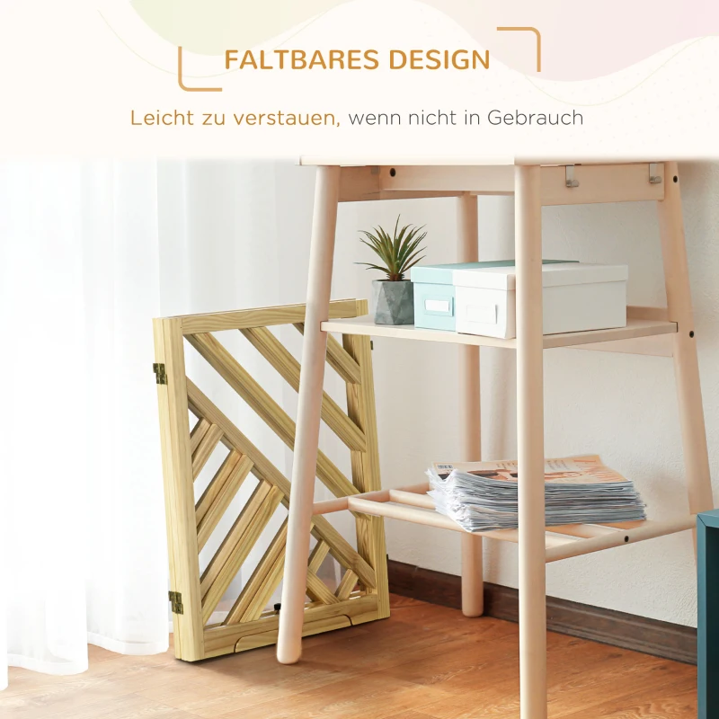 PawHut Hundeabsperrgitter, Türgitter, 3 Paneele, freistehend, klappbar, mit Gummipuffern, Kiefer, 181 x 35 x 76cm