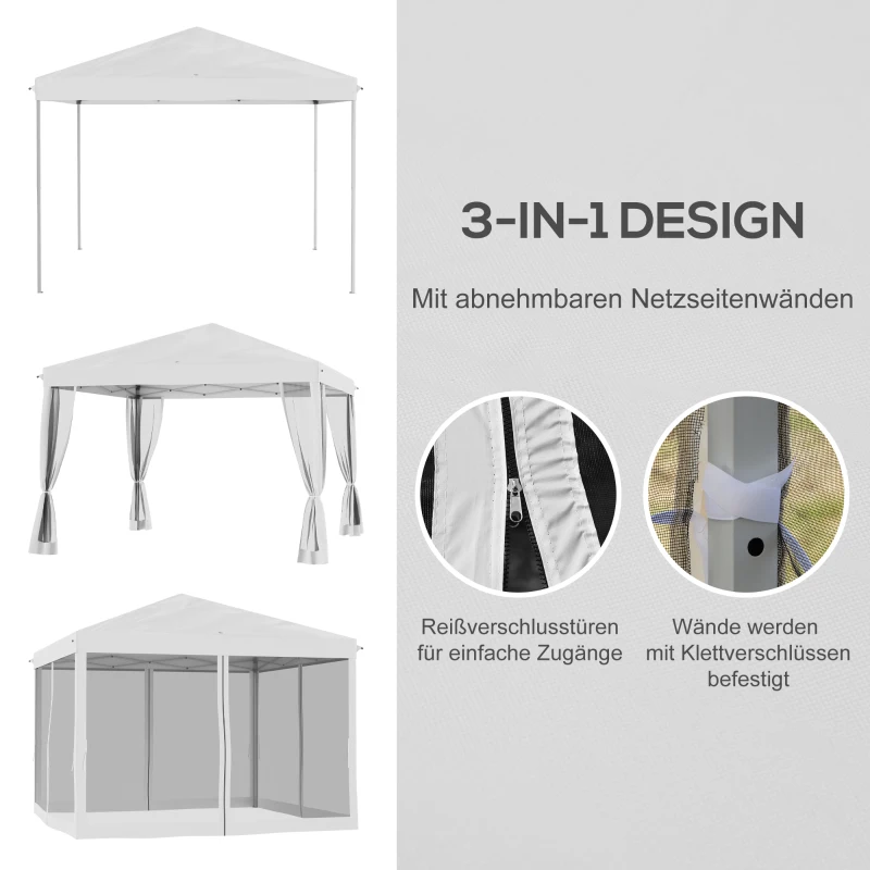 Outsunny Faltpavillon, Faltzelt mit Seitenwänden inkl. Tragetasche, Gartenpavillon, Metall, Oxfordstoff, 3 x 3 m, Cremeweiß(m-4)