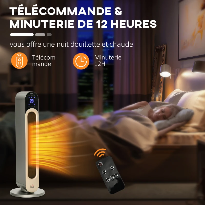HOMCOM Chauffage soufflant oscillant 1100/2200 W - mini radiateur céramique PTC - télécommande incluse - chauffage d'appoint noir