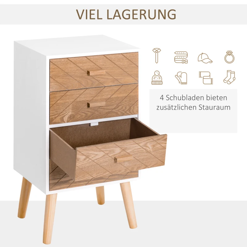HOMCOM Nachttisch Nachtkommode Flurkommode mit Schubladen Holz weiß + natur 40 x 30 x 75 cm