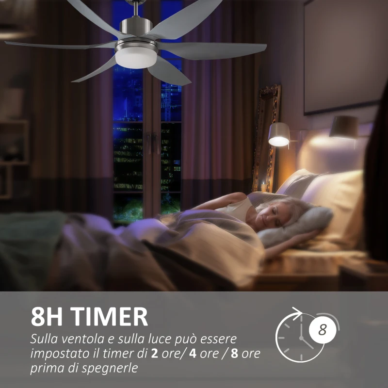 HOMCOM Ventilatore da Soffitto con Luce LED e Telecomando Incluso, 6 Velocità, Silenzioso e Reversibile, Φ132x43cm