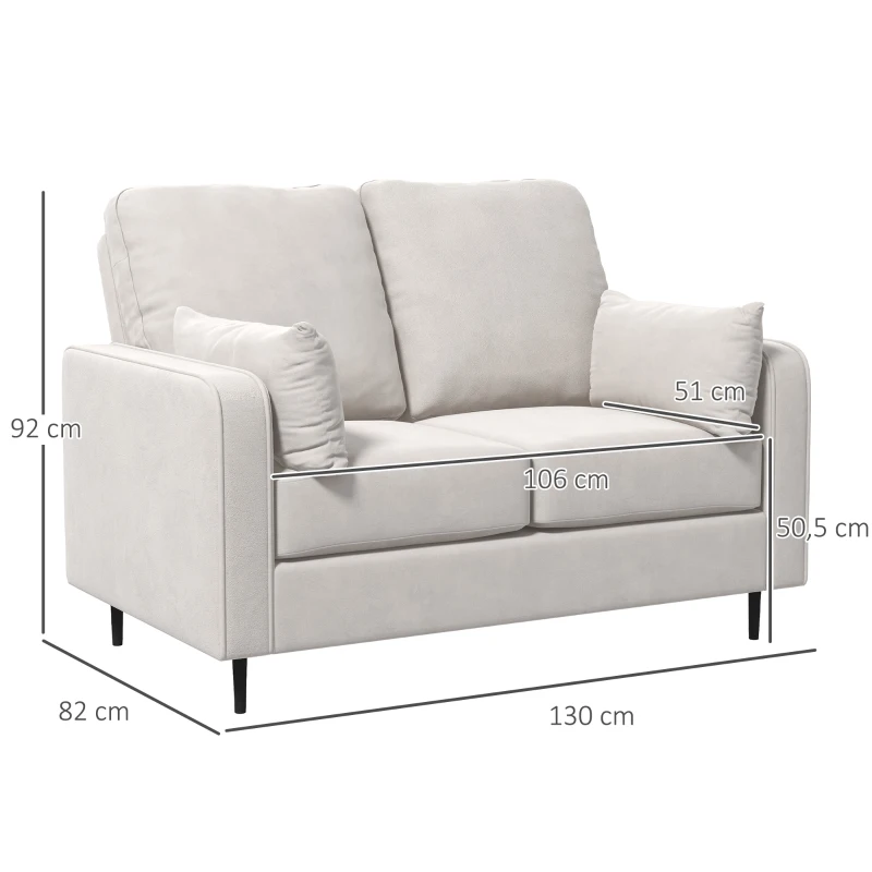HOMCOM Canapé 2 places style contemporain avec 2 coussins supplémentaires piètement acier noir revêtement aspect velours beige