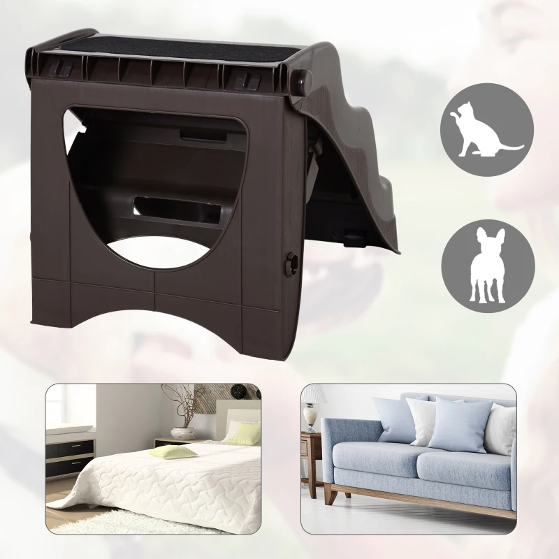 PawHut Hundetreppe Katzentreppe Haustiertreppe mit 3 Stufen klappbar, Kunststoff, Dunkelbraun, 39x49x39cm