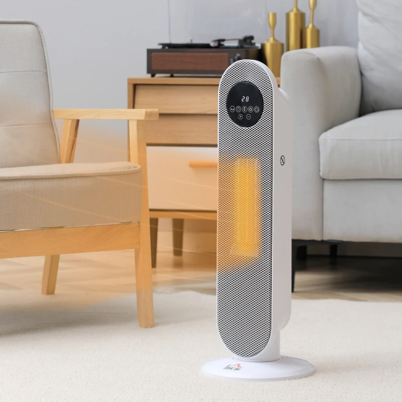 HOMCOM Chauffage d'appoint Radiateur soufflant Radiateur céramique oscillant 15-40°C avec Télécommande 1300/2000W, 21 x 21 x 63,5 cm