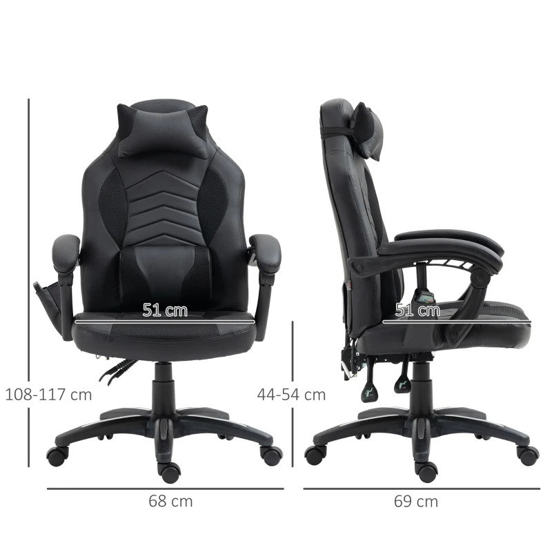 HOMCOM Luxe fauteuil/chaise de bureau gamer fonction massage + chauffage intégrée dossier inclinable noir