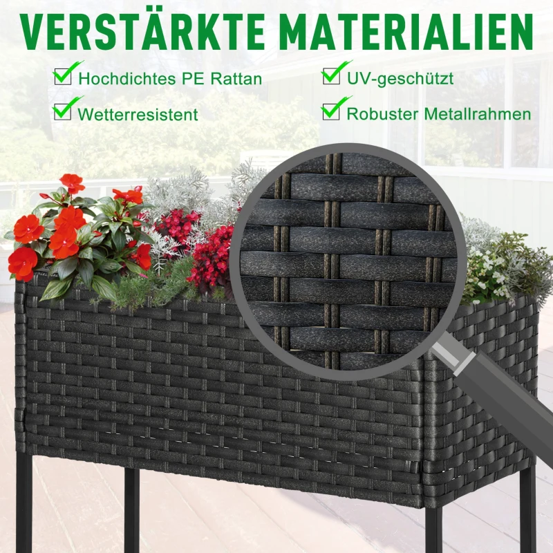 Outsunny Hochbeet, Blumenkasten, tiefe Ablage, Metallrahmen/Polyrattan, 70 x 30 x 70 cm, Dunkelbraun