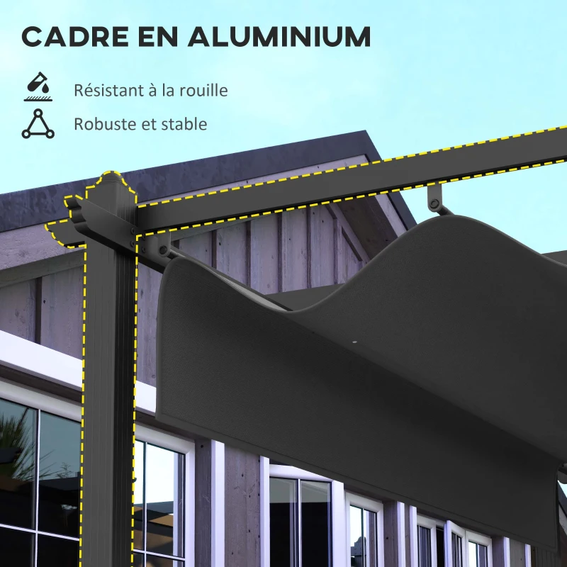 Outsunny Pergola rétractable 3,5 x 6 m pergola pour terrasse structure en aluminium + toile polyester - gris foncé