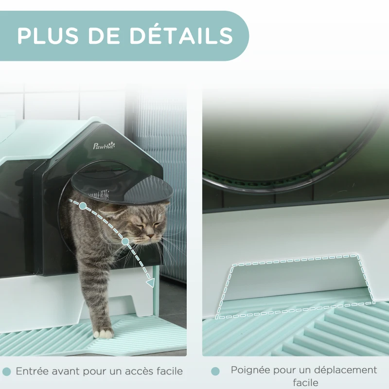 PawHut Maison de toilette bac à litière pour chat design maisonnette avec pelle, filtre et tapis dim. 47L x 45l x 42H cm bleu