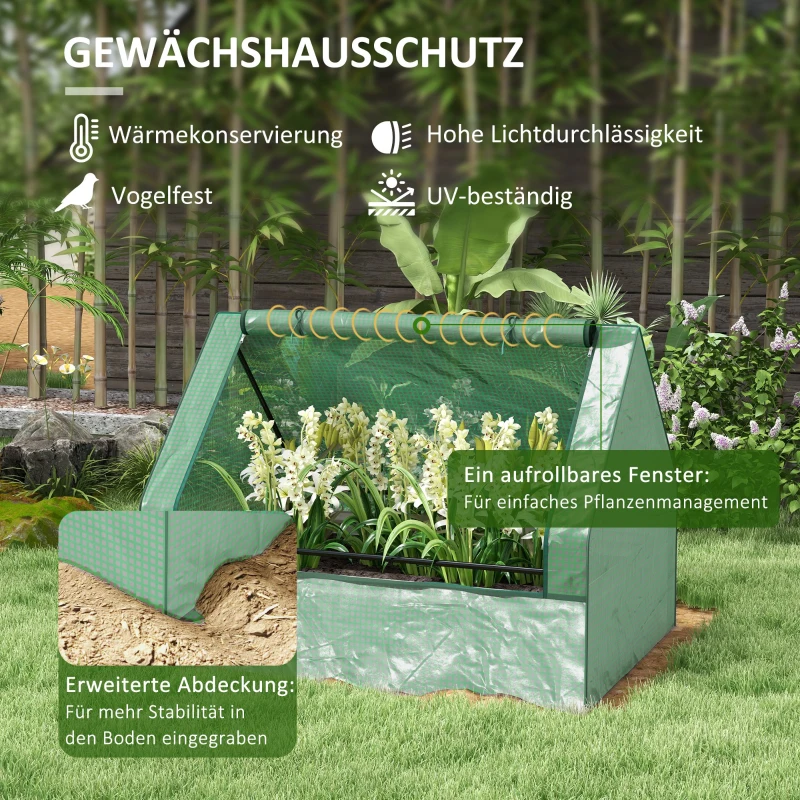 Outsunny Mini-Gewächshaus kleines Gewächshaus Frühbeet, verzinkter Pflanzkasten, aufrollbare Türen, 125 cm x 95 cm x 92 cm, Grün