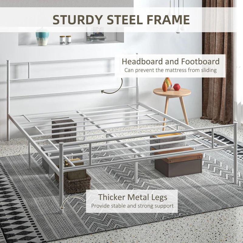 HOMCOM King Bed Frame, Metal Bed Base with Headboard and Footboard, Metal Slat Support and 31cm Underbed Storage Space
