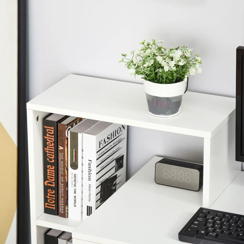 HOMCOM Compact Computer Desk with Storage Writing Table Modern for Flat Office Bedroom w/ Storage Shelf Rack Integrated Bookcase, White