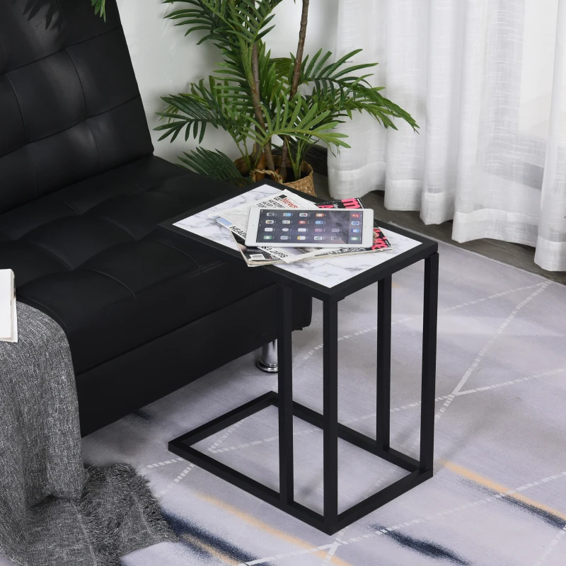 HOMCOM Mesita Auxiliar Mesa Lateral para Sofá Moderna con Superficie Imitación Mármol Estructura de Metal 45x30x51,5 cm Blanco