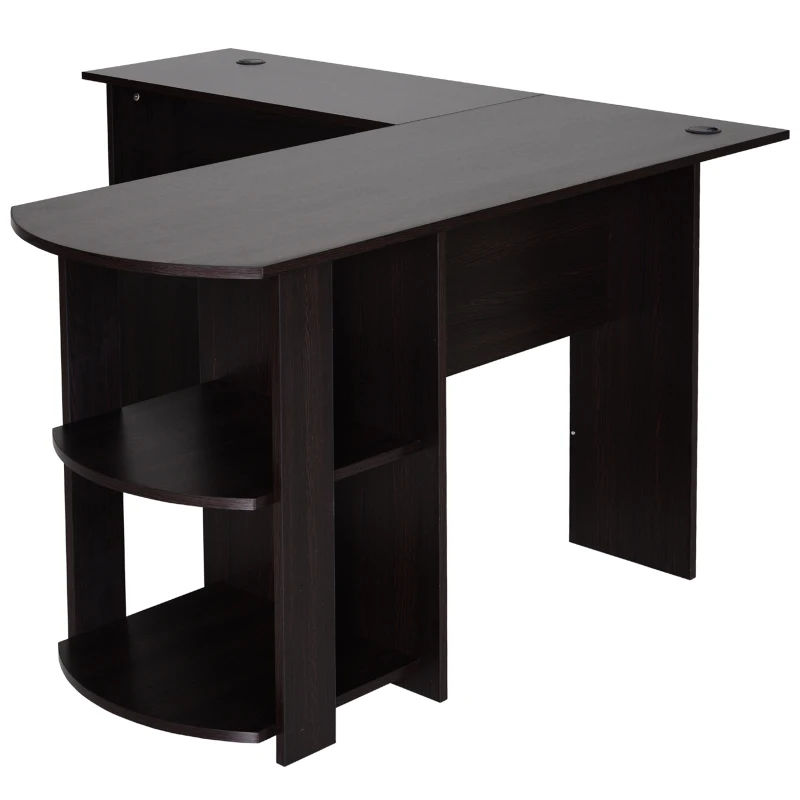 HOMCOM Mesa de Ordenador PC Escritorio para Oficina Hogar Tipo Esquinera Forma L con Estantes 136x130x72cm Madera