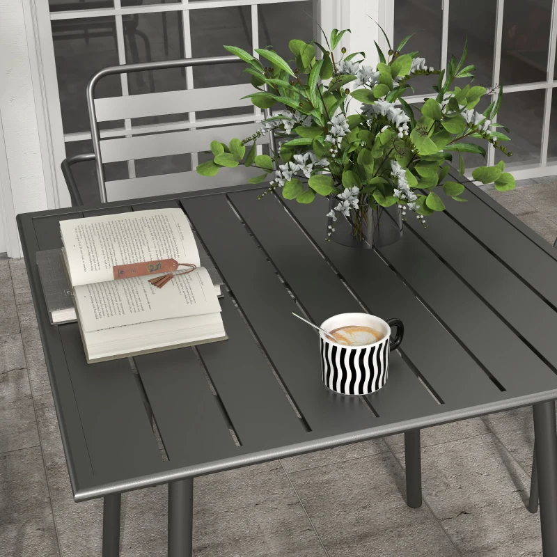 Outsunny Salon de jardin ensemble salle à manger de jardin 5 pièces avec 1 table et 4 chaises empilables en acier gris