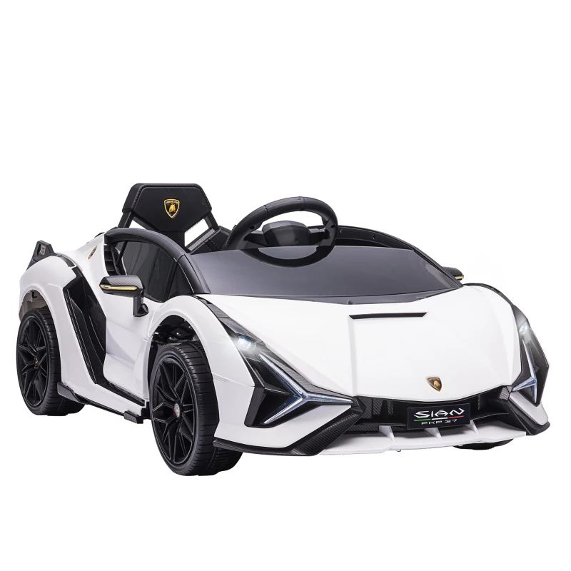 HOMCOM Voiture électrique Enfants de Sport Supercar sous Licence Lamborghini Sian 12 V - V. Max. 5 Km/h avec Télécommande 2,4G Effets sonores + Lumineux Blanc(m-12)