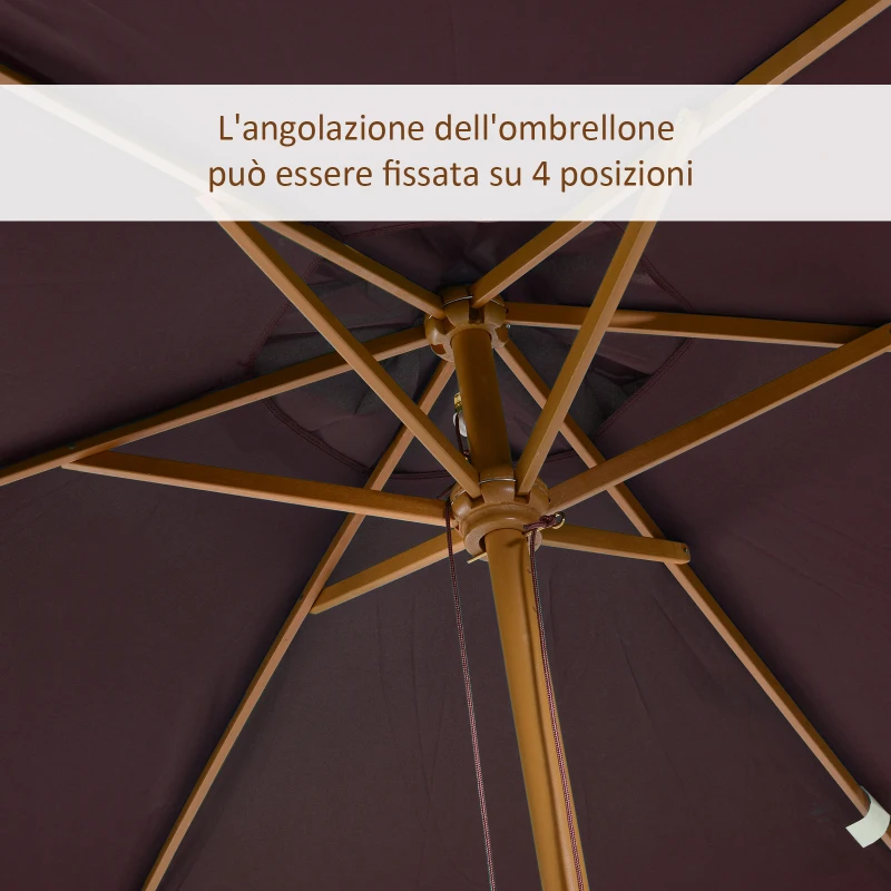Outsunny Ombrellone m da Giardino 2x3 in Legno Laccato con Copertura Rimovibile, Marrone