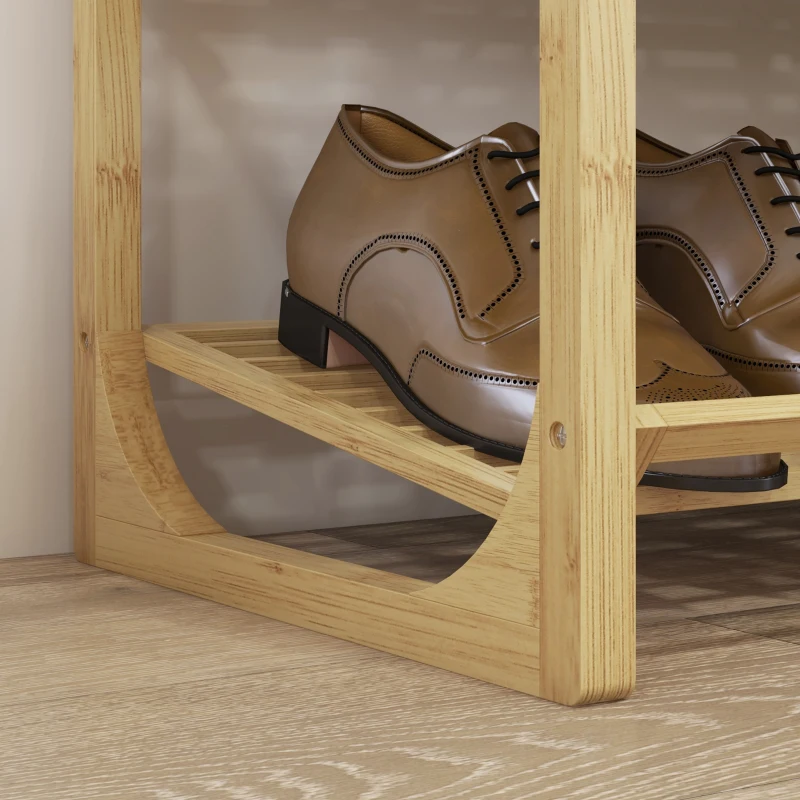 HOMCOM Schuhregal aus Bambus, 15,5 cm Regalhöhe, belüftetes Latten-Design, 76 x 33 x 67 cm, Naturholz-Effekt