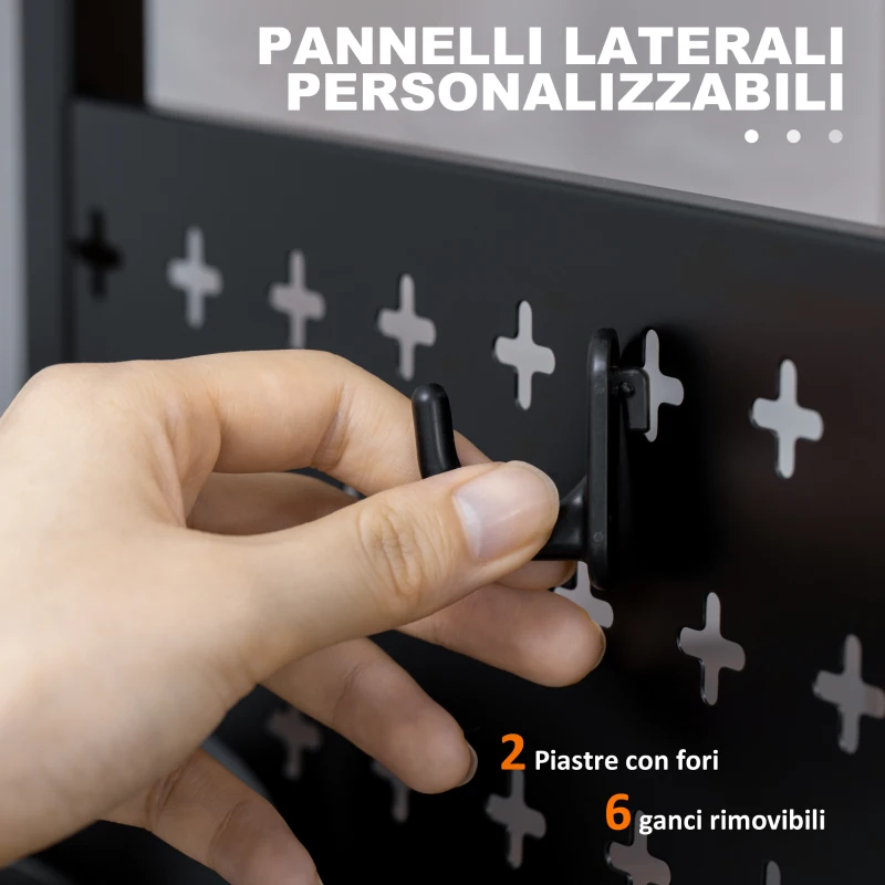 HOMCOM Mobile Cucina a 4 Livelli con 6 Ganci, 2 Vassoi e 4 Ripiani Rimovibili in MDF e Acciaio, 60x40x112 cm, Marrone