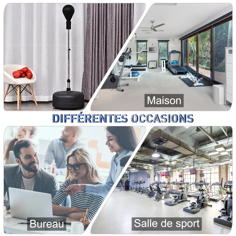 HOMCOM Punching ball sur pied réglable en hauteur 136-154 cm avec gants et base de lestage à ventouses noir