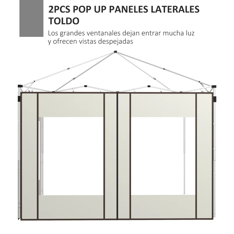 Outsunny Laterales para Carpa de Repuesto de Tela Oxford 2 Paneles de 295x195 cm con 2 Ventanas para Carpas de 6x3 m 3x3 m Crema