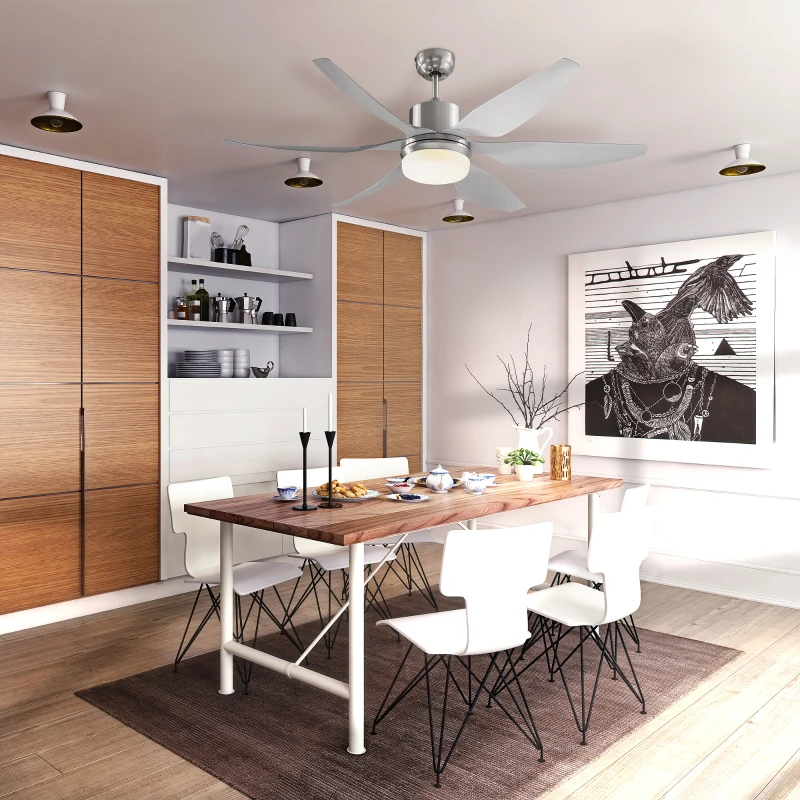 HOMCOM Ventilatore da Soffitto con Luce LED e Telecomando Incluso, 6 Velocità, Silenzioso e Reversibile, Φ132x43cm