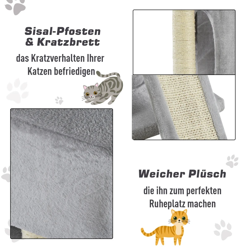 PawHut Kratzbaum 83 cm Kleiner Katzenkratzbaum mit Sisalsäulen, Katzenkratzbaum, Katzen Kletterbaum, Katzenbaum, Katzenmöbel Spielbaum für kleine Katzen, Hellgrau