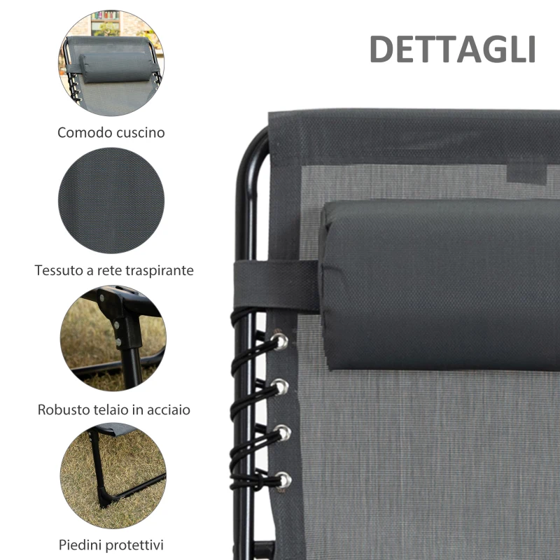 Outsunny Sdraio da Giardino Pieghevole con Schienale Reclinabile su 5 Posizioni e Cuscino, 185x58x30cm, Grigio