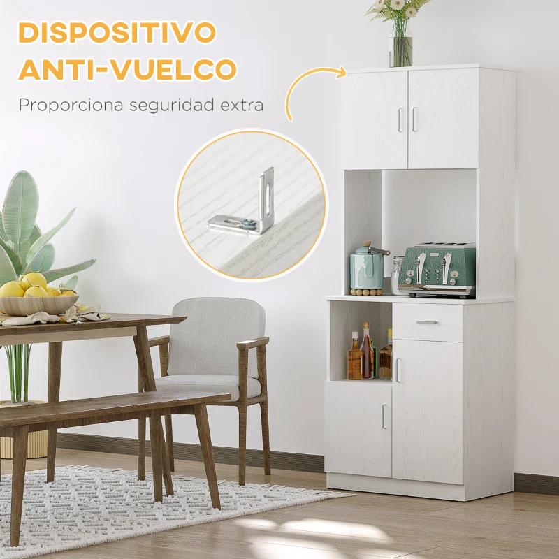 HOMCOM Armario de Cocina con 1 Cajón Estante Ajustable y Estante Abierto Estilo Moderno Antivuelco 71x41x178 cm Blanco