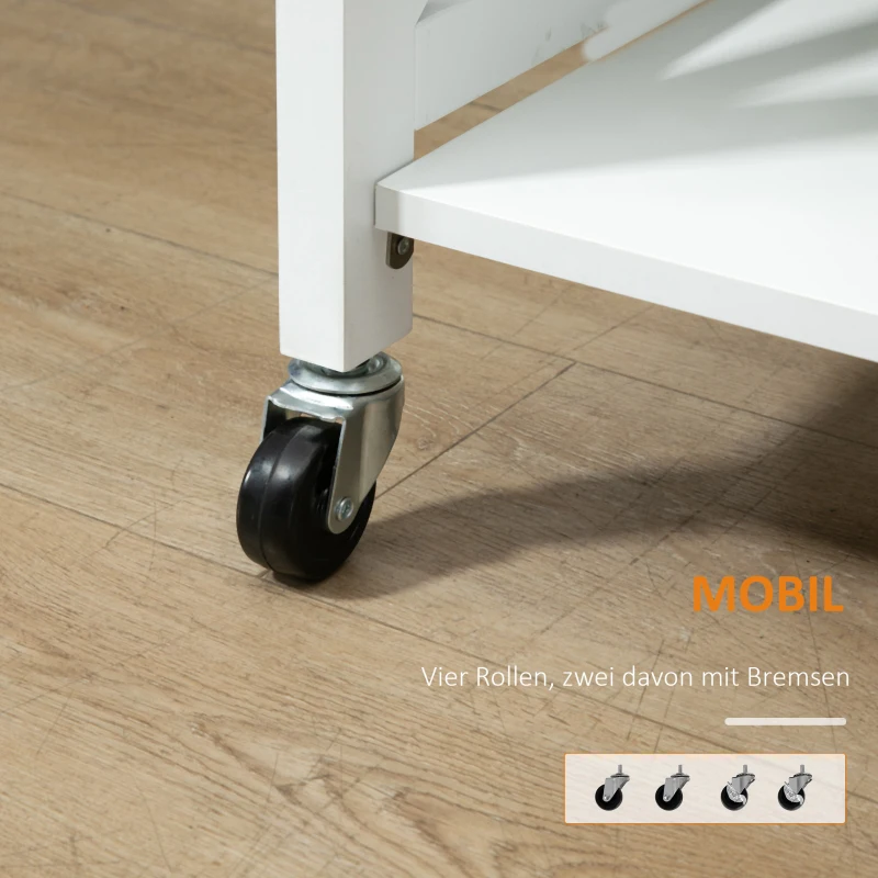 HOMCOM Küchenwagen Rollwagen klappbar 60 x 40 x 84cm Kautschukholz Weiß