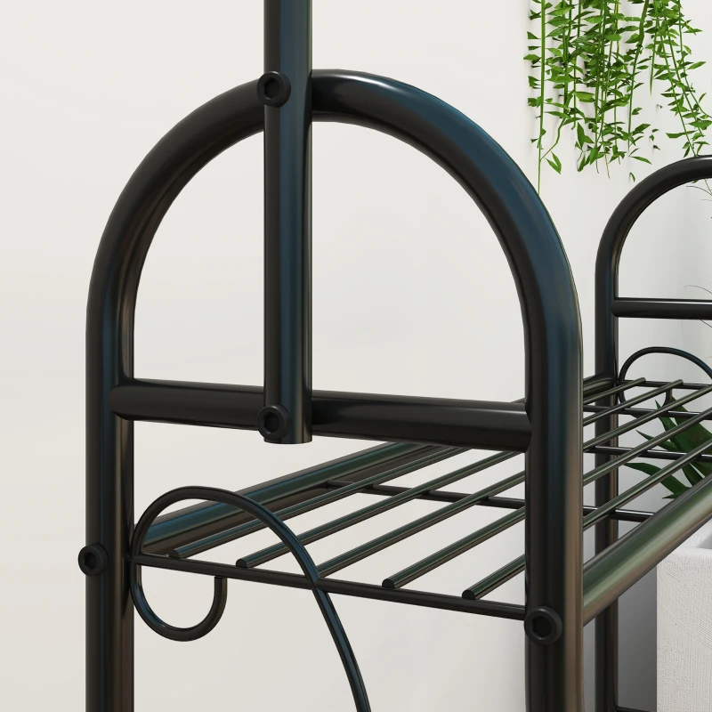 Outsunny Blumenregal, 3-stufiges Pflanzenregal mit Hängehaken, Metallregal für Blumentöpfe, Indoor- und Outdoor-tauglich, Schwarz