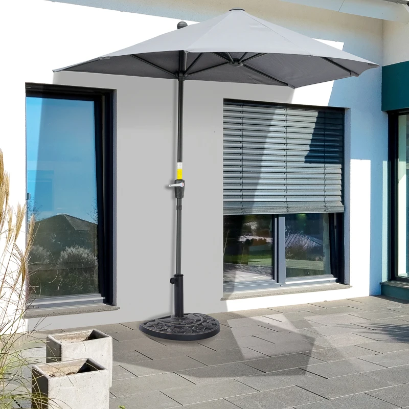 Outsunny 9kg Resin Parasol Base, Half Round Umbrella Stand with Floral Design for Garden, Outdoor, Suitable Umbrella Rod: Φ3.8cm, Φ4.8cm, Bronze Tone