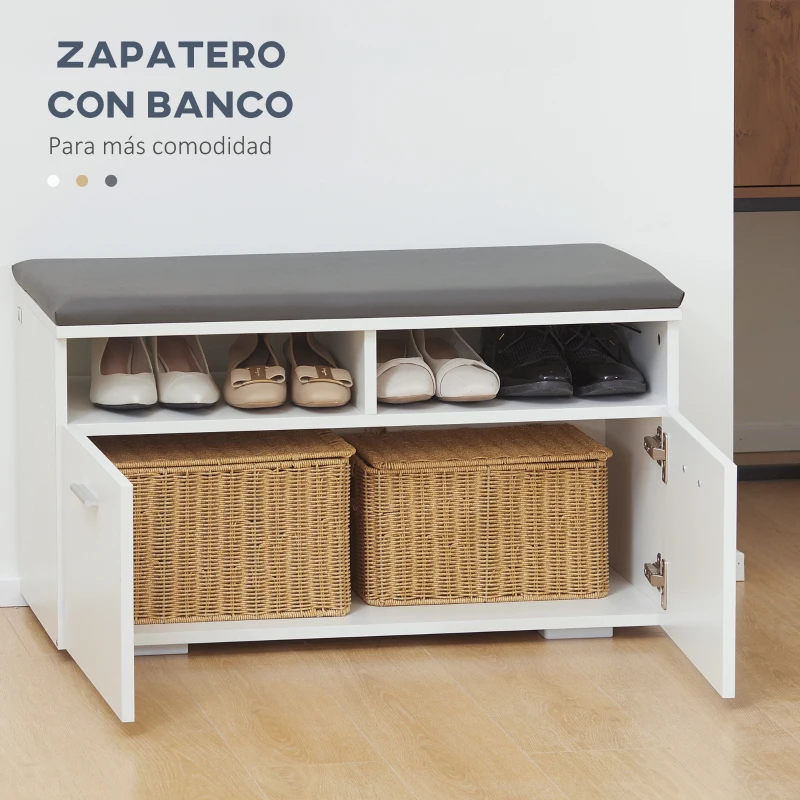 HOMCOM Conjunto de Recibidor con Espejo Perchero y Zapatero para 8 Pares Mueble de Entrada con 2 Puertas y 3 Ganchos Blanco